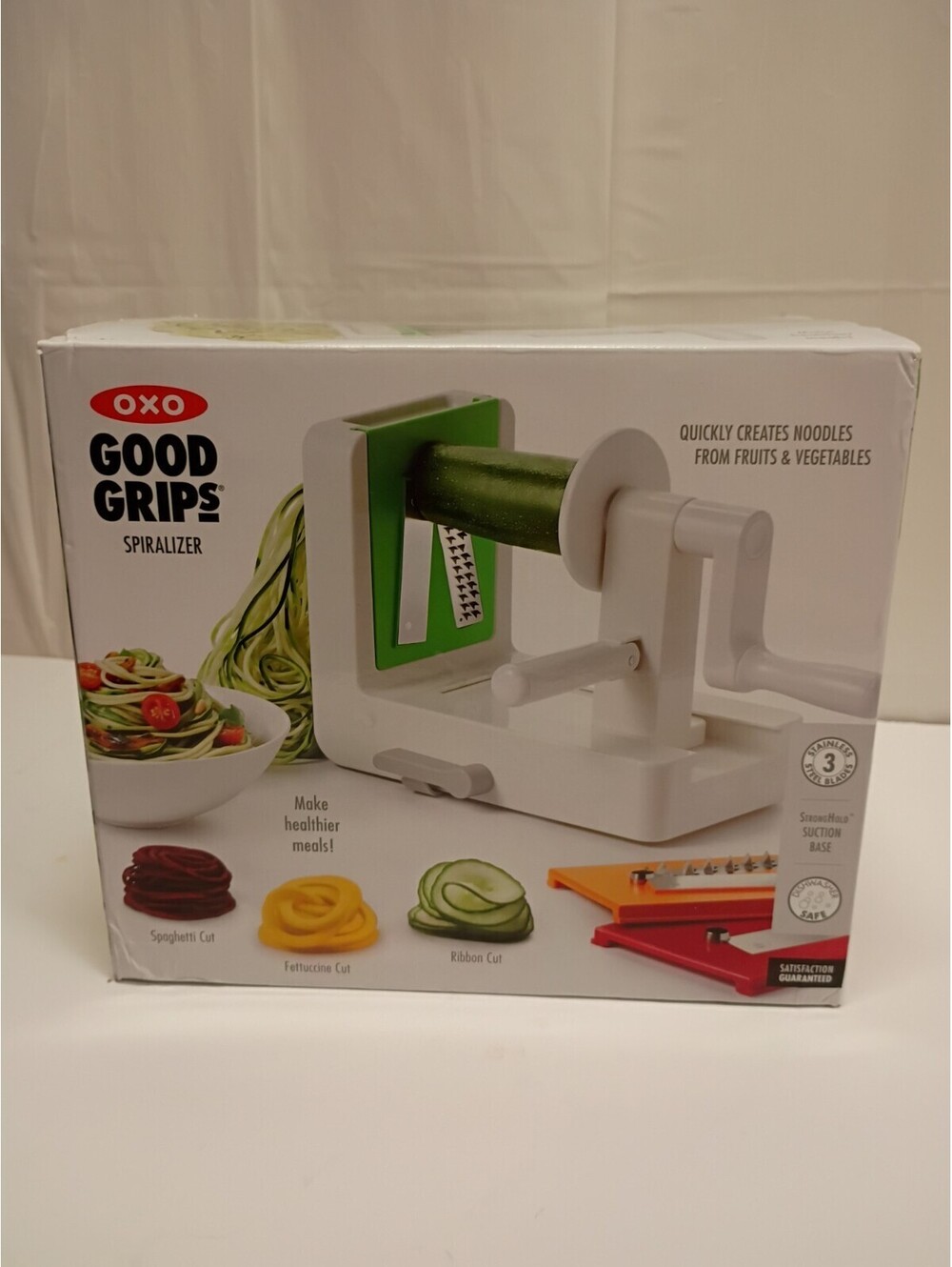 NEW OXO Good Grips 3-Blade Tabletop Spiralizer with StrongHold Suction, White